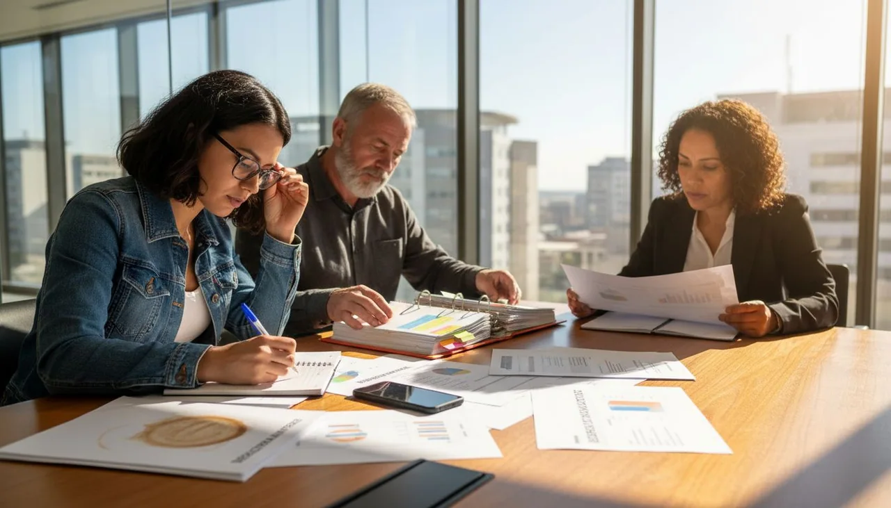 Team comparing business decision frameworks