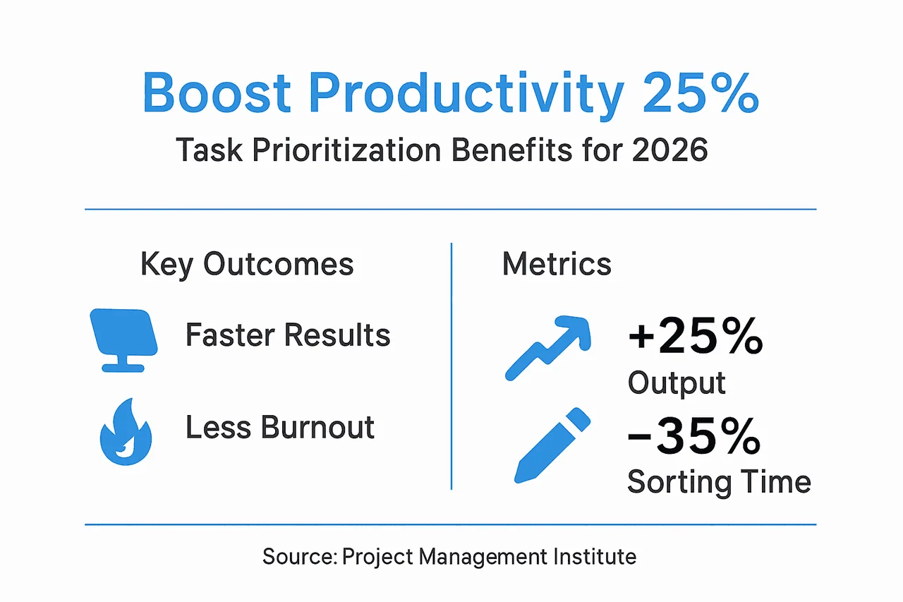 Infographic on task prioritization key outcomes and metrics