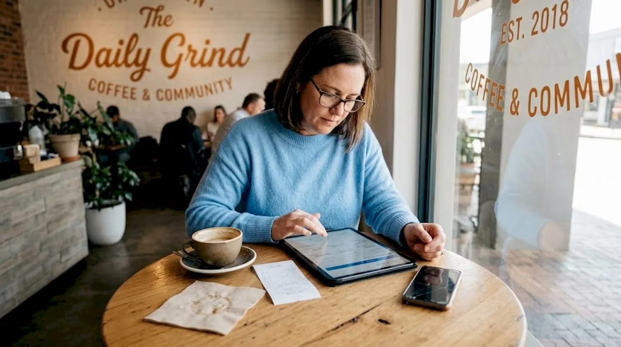 Business owner checks web analytics on tablet