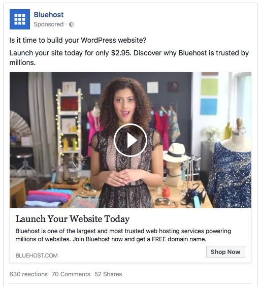Bluehost ad examples