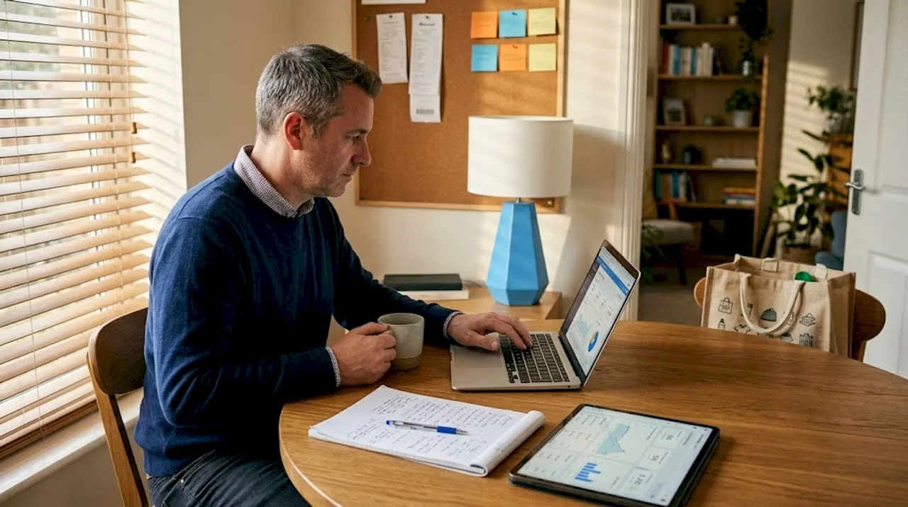 Business owner analyzing marketing data at home table