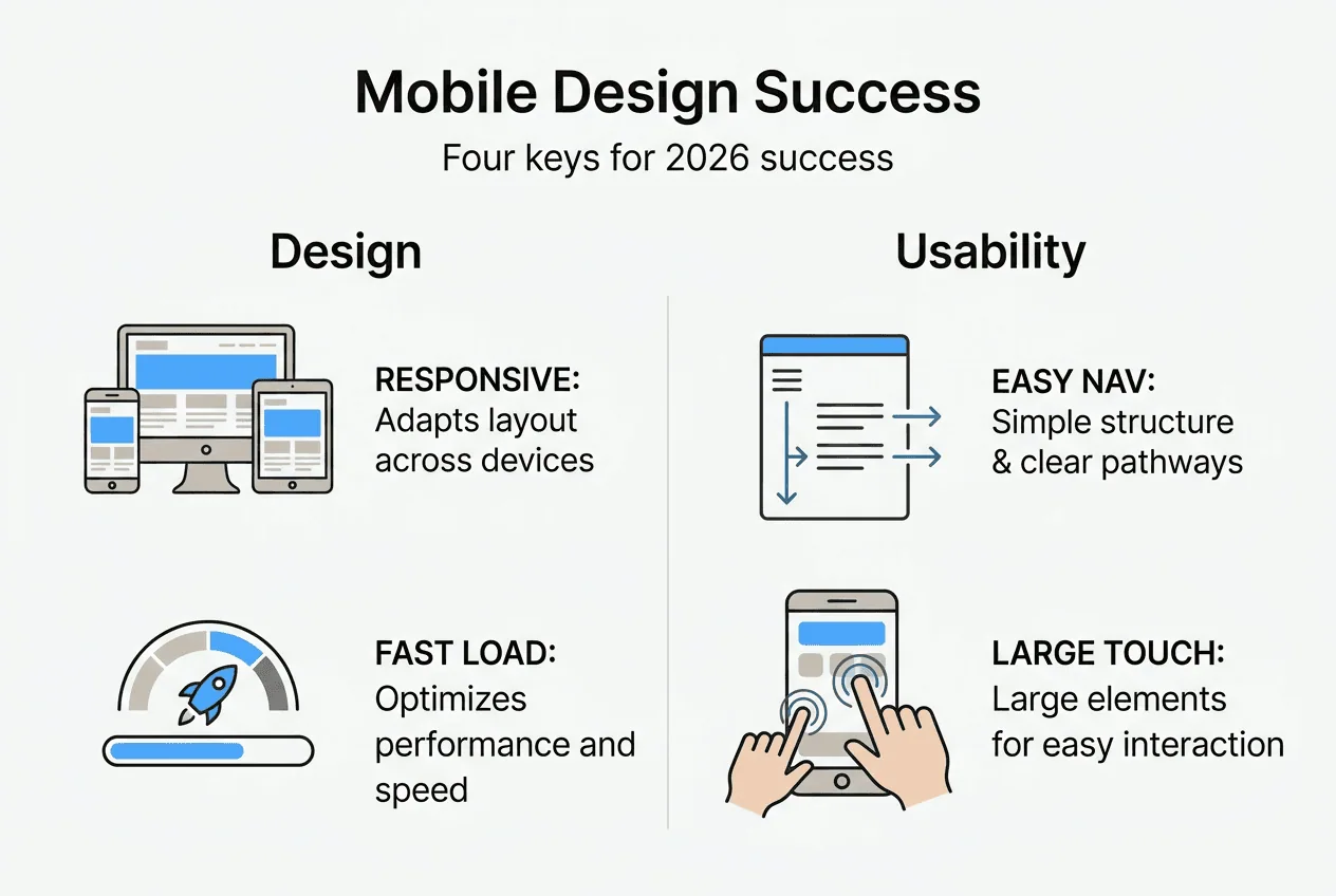Infographic of four keys to mobile-friendly web design