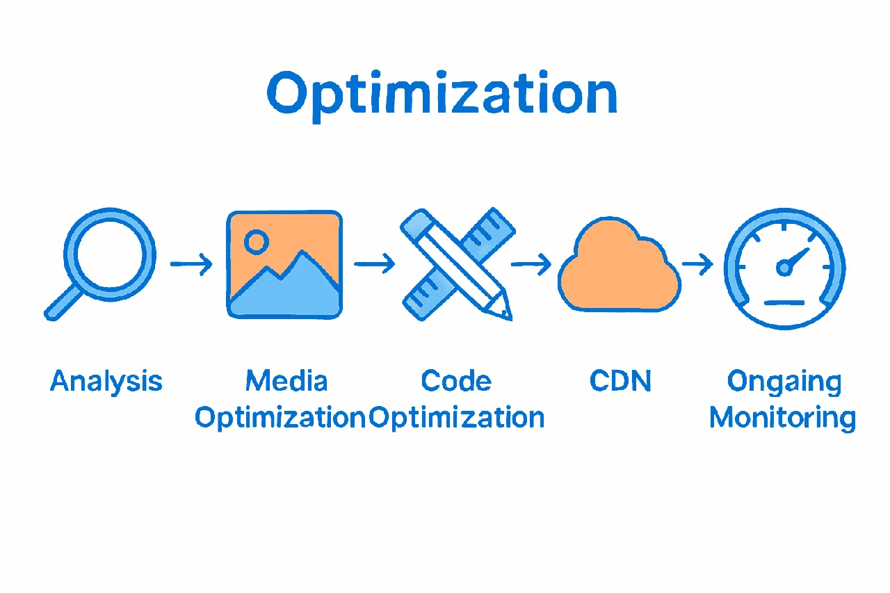 Infographic showing five steps to improve website speed.
