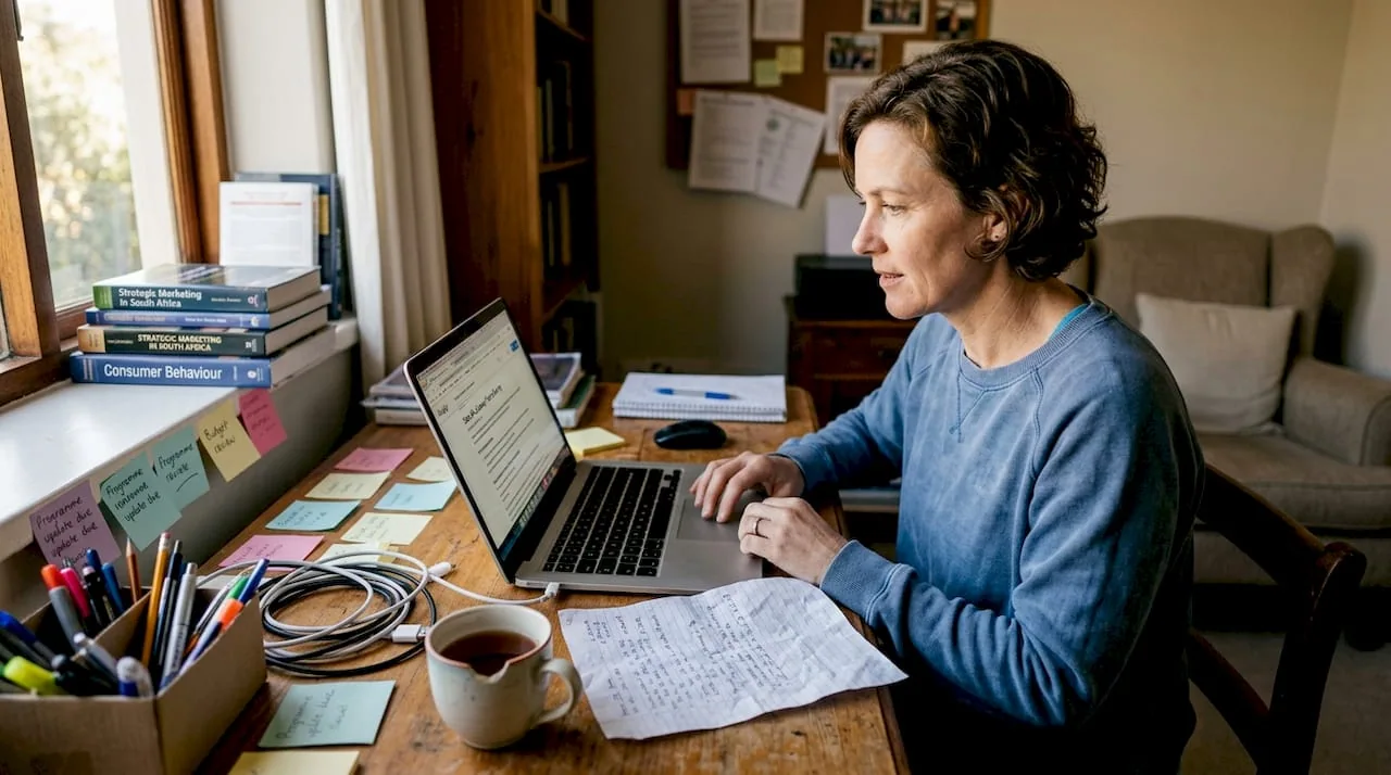 Marketer researching digital strategy at desk