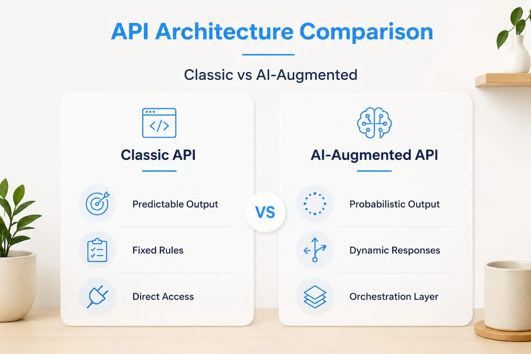 Infographic comparing classic and AI API architecture