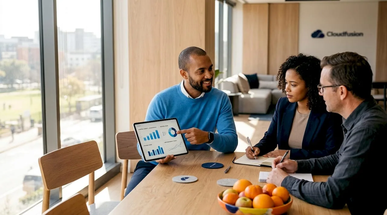 Team collaborating in open-plan workspace