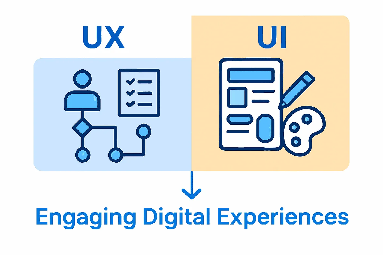 Infographic comparing roles of UX and UI in digital projects