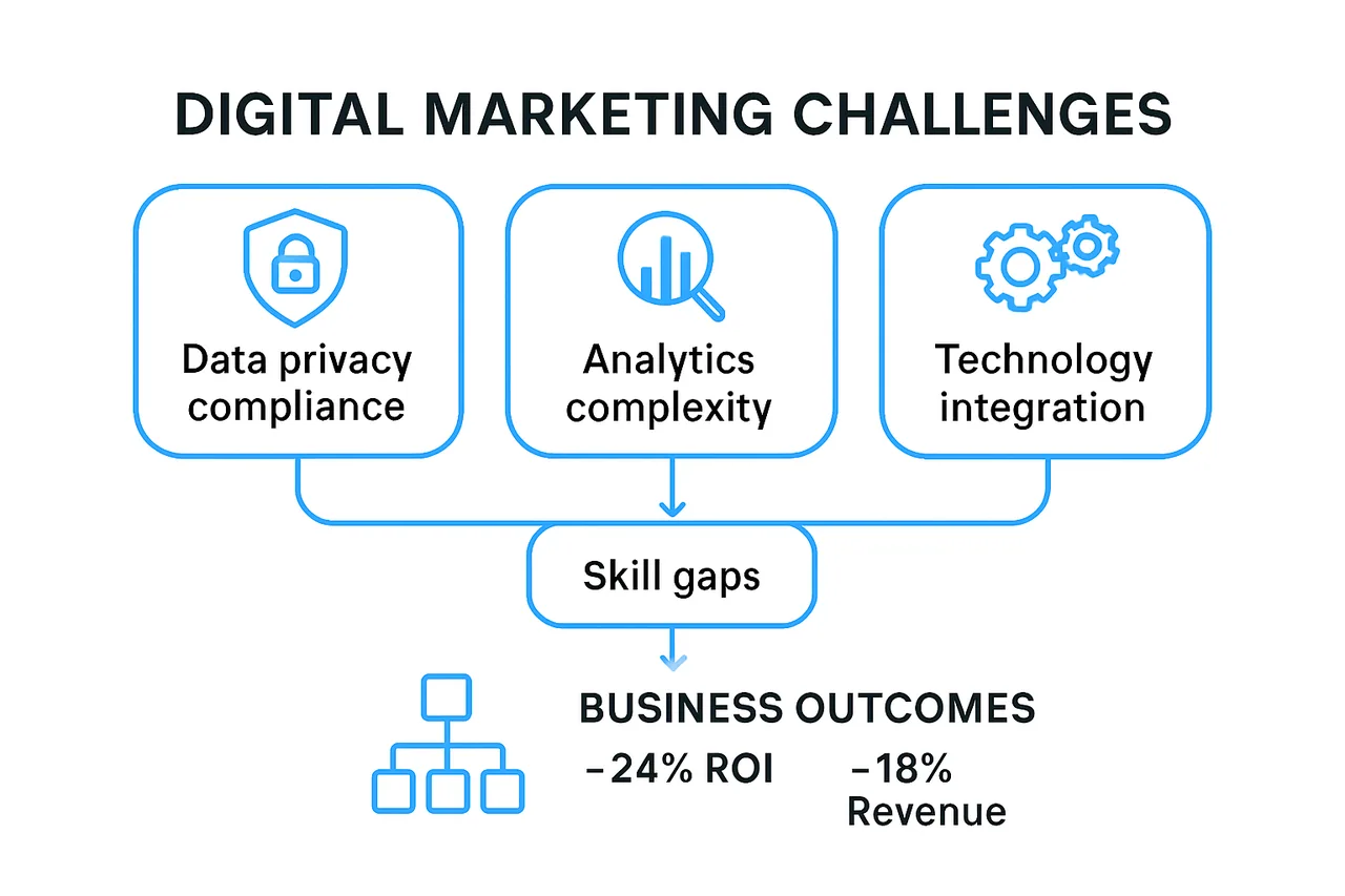 Infographic showing digital marketing challenges and solutions