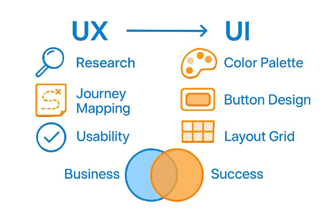 Infographic comparing UX and UI design for business