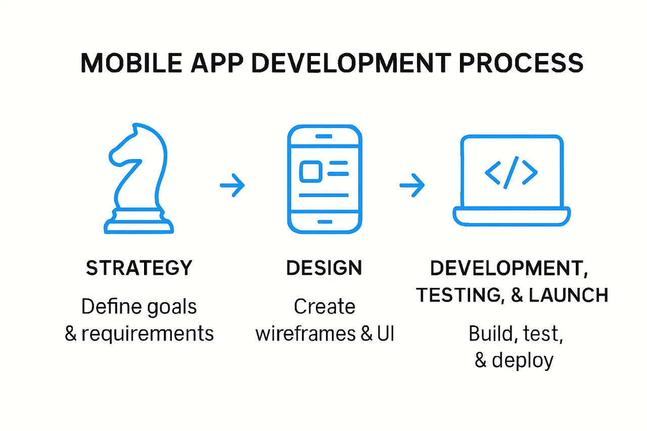 Visual guide to the mobile app development process stages