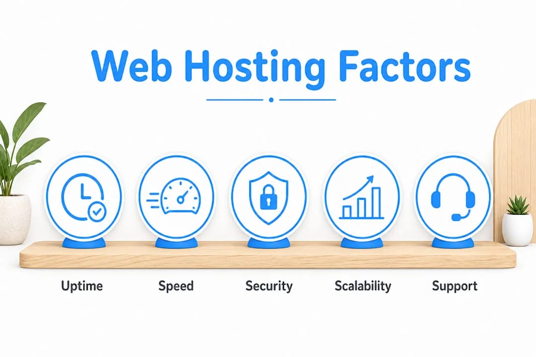 Infographic displaying key web hosting factors for success