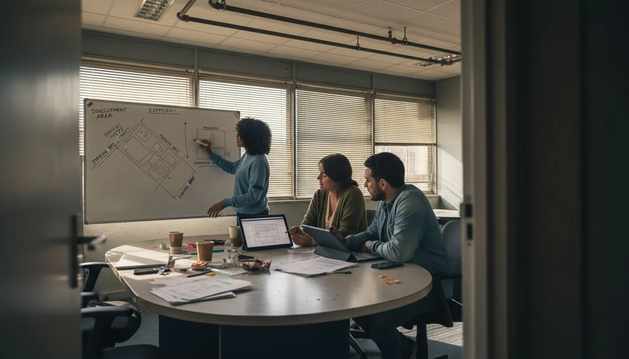 Team planning website architecture in conference room
