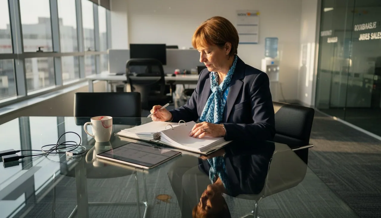 Businesswoman reviews documents on cloud models