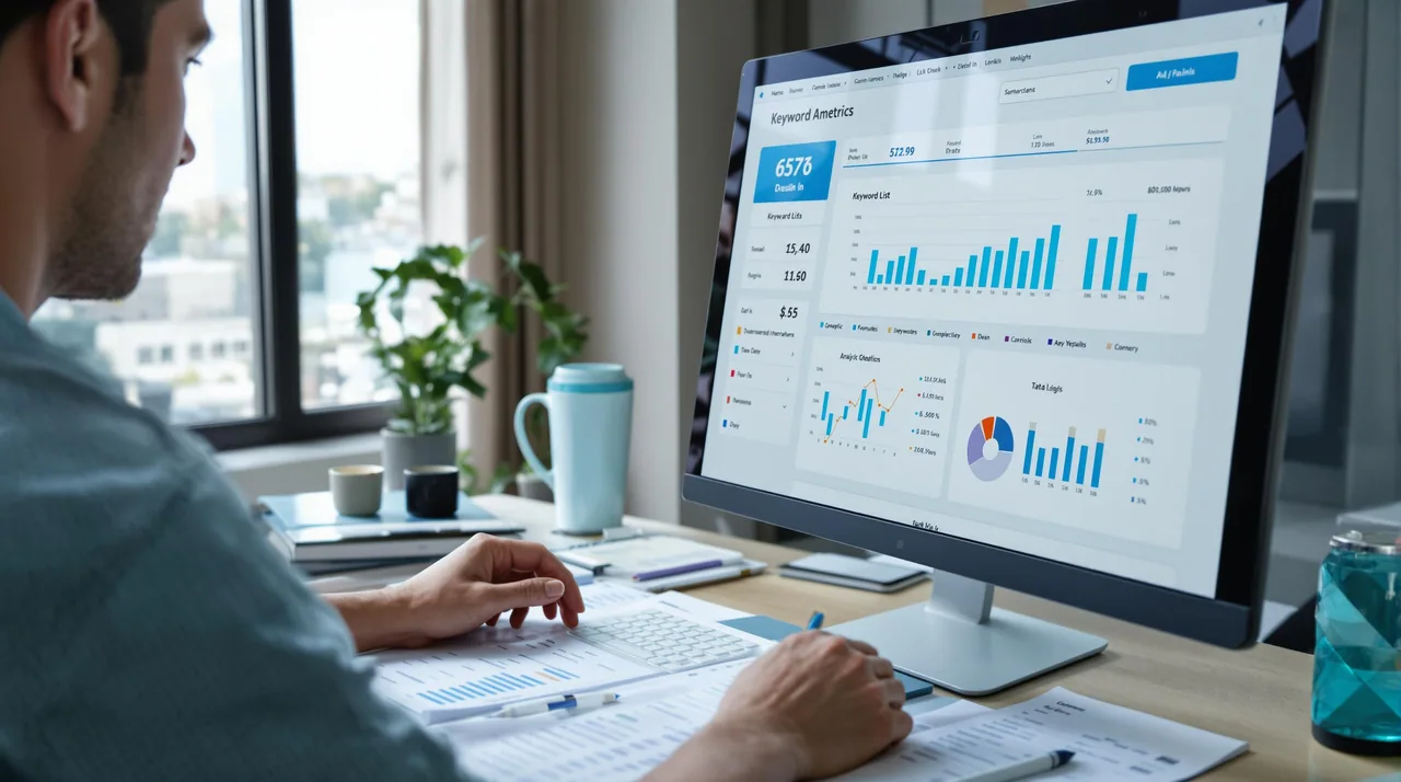 Marketer analyzing search engine data for online visibility