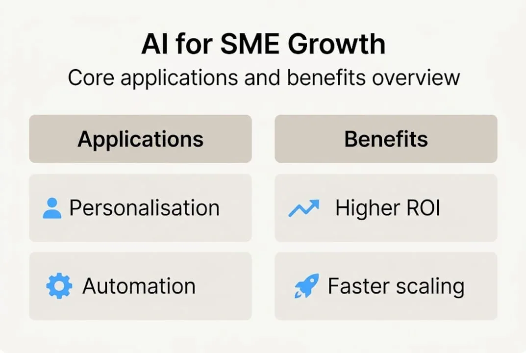 Infographic showing AI applications versus business benefits