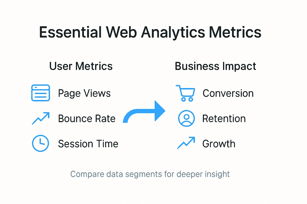 Infographic showing essential web analytics metrics
