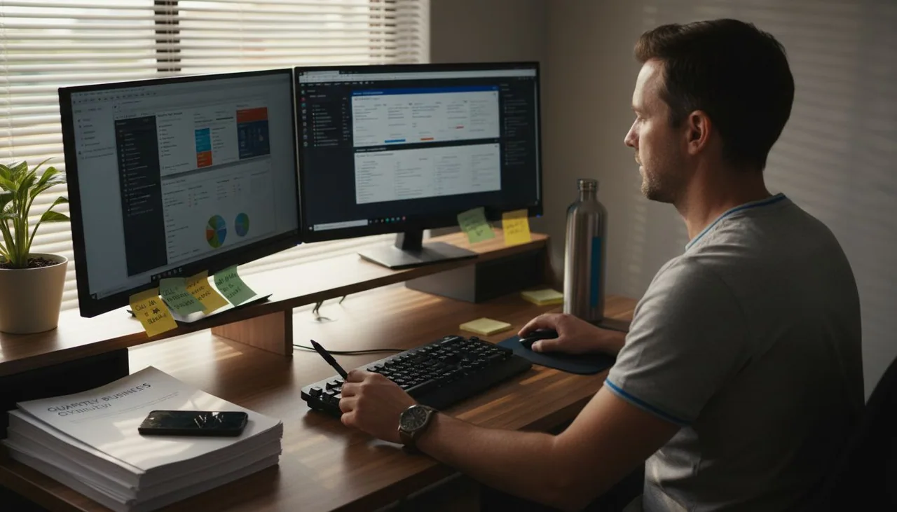 Manager checking online monitoring tools