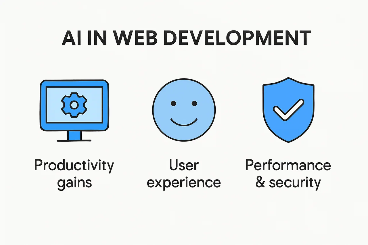 Infographic showing AI in web development benefits