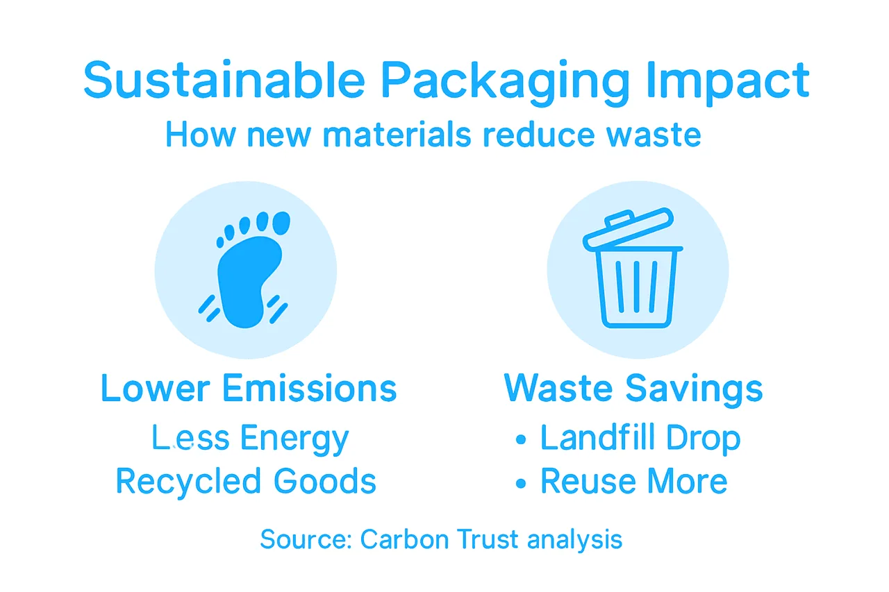 Infographic showing carbon and waste reduction with sustainable packaging