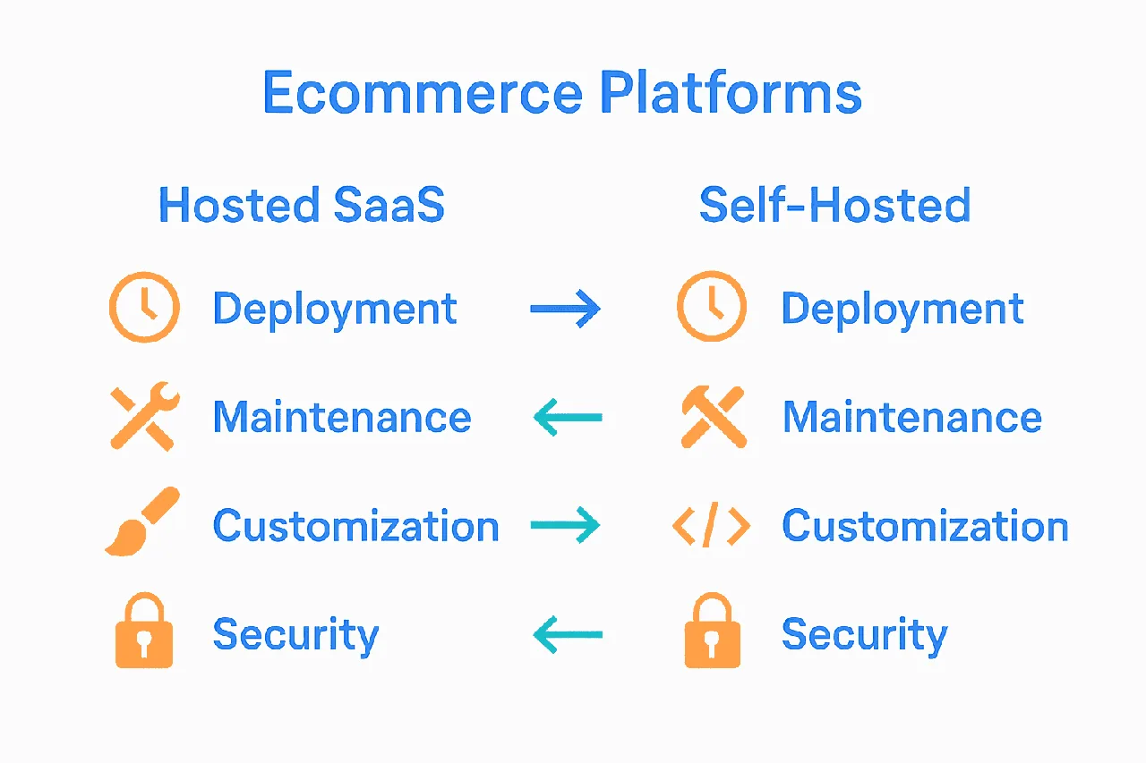 Infographic comparing SaaS vs self-hosted ecommerce platforms.