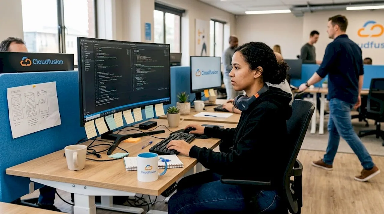 Developer working at monitor with code