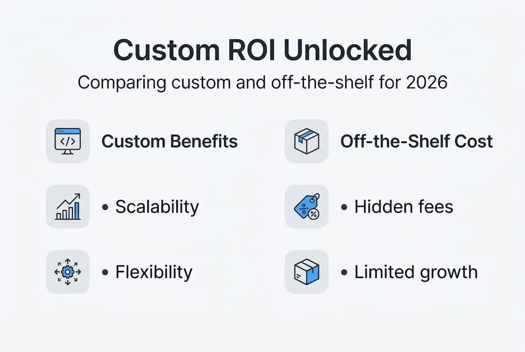 Custom versus off-the-shelf ROI comparison infographic