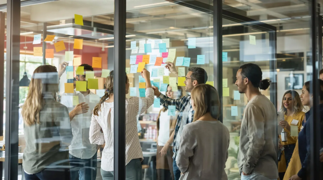 Team aligning company culture with brand values during a workshop