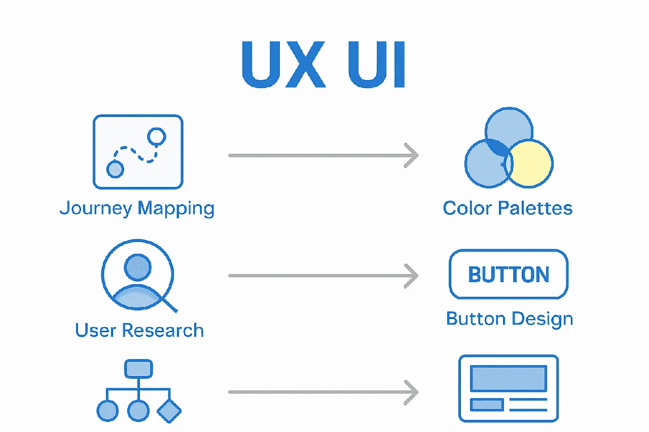 Side-by-side comparison of UX and UI roles in digital product design