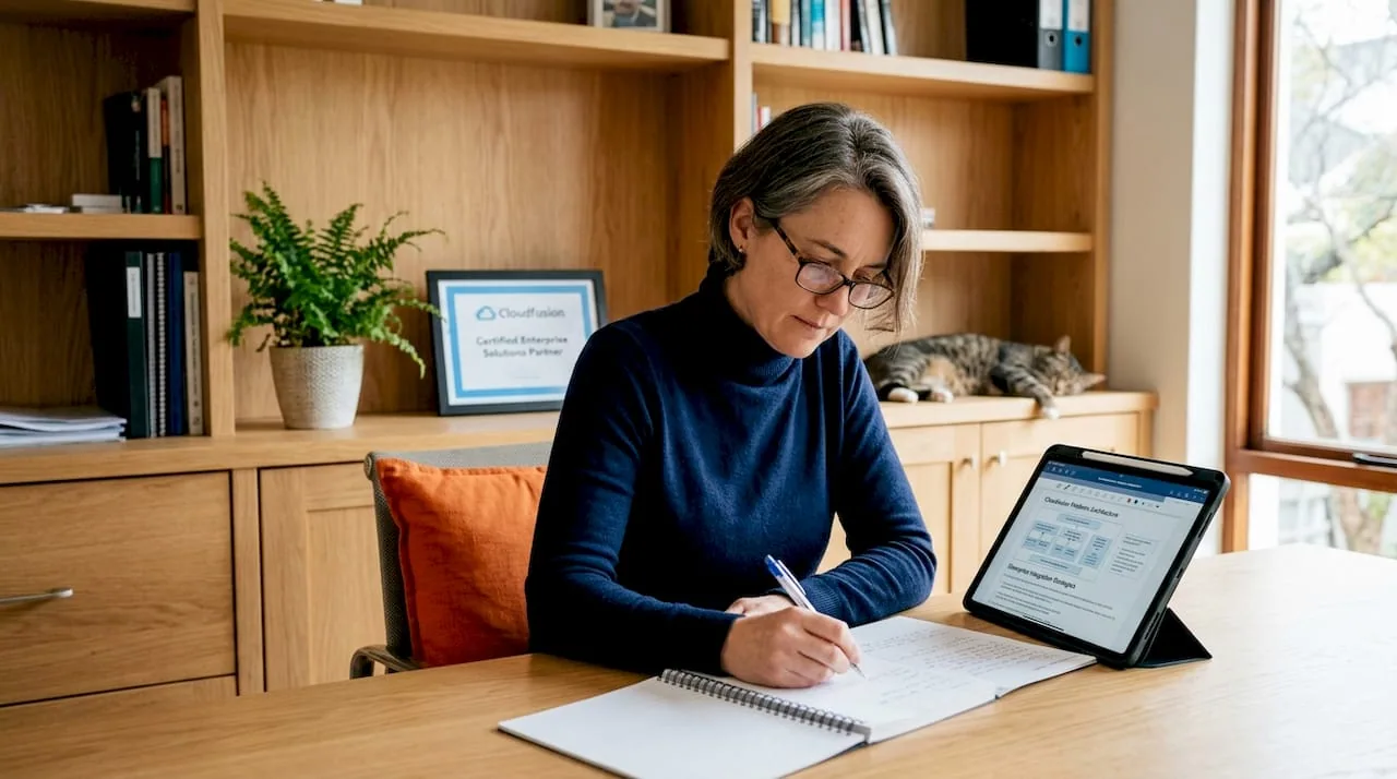 Software expert consulting in organized home office