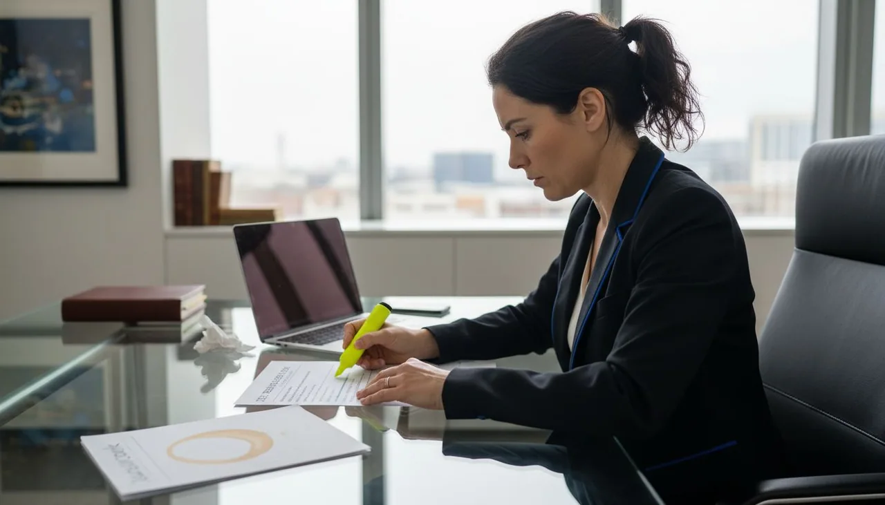 Manager reviewing printed business objectives list