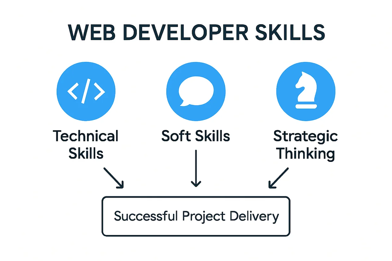 Infographic displaying key web developer skills and qualifications