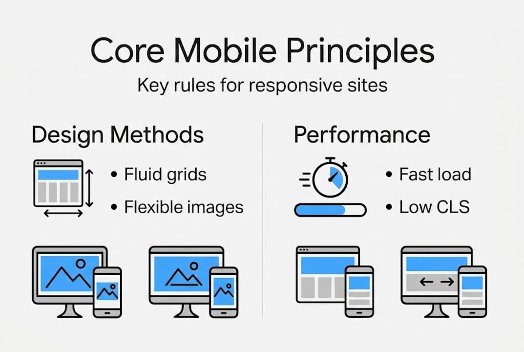 Infographic showing responsive design core principles