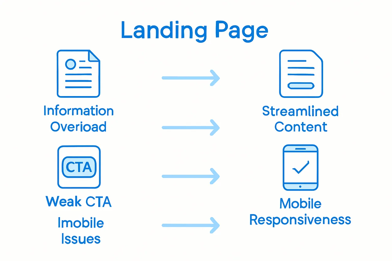 Comparison of bad and good landing page design