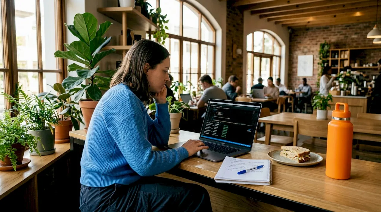 Engineer working on container setup in office