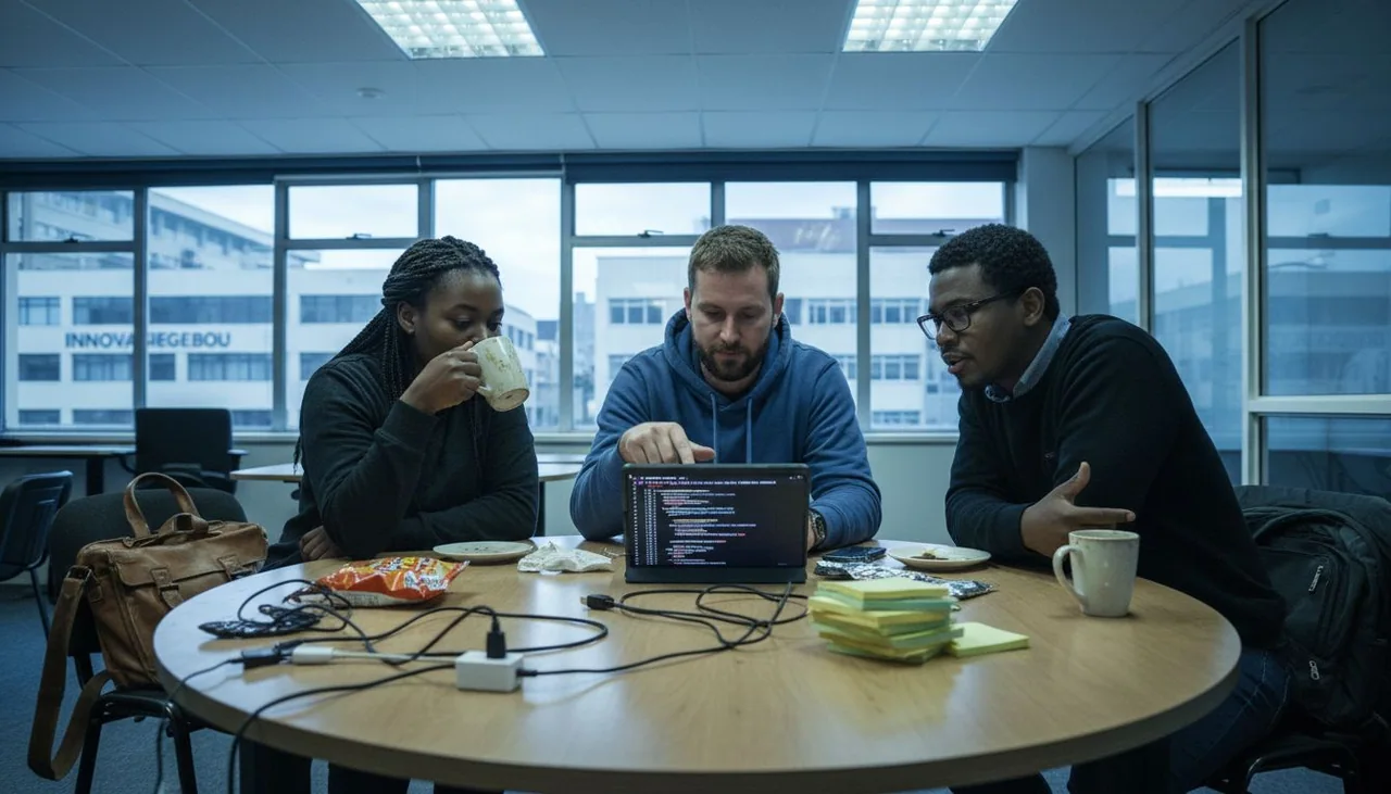 Team collaborating on mobile app development