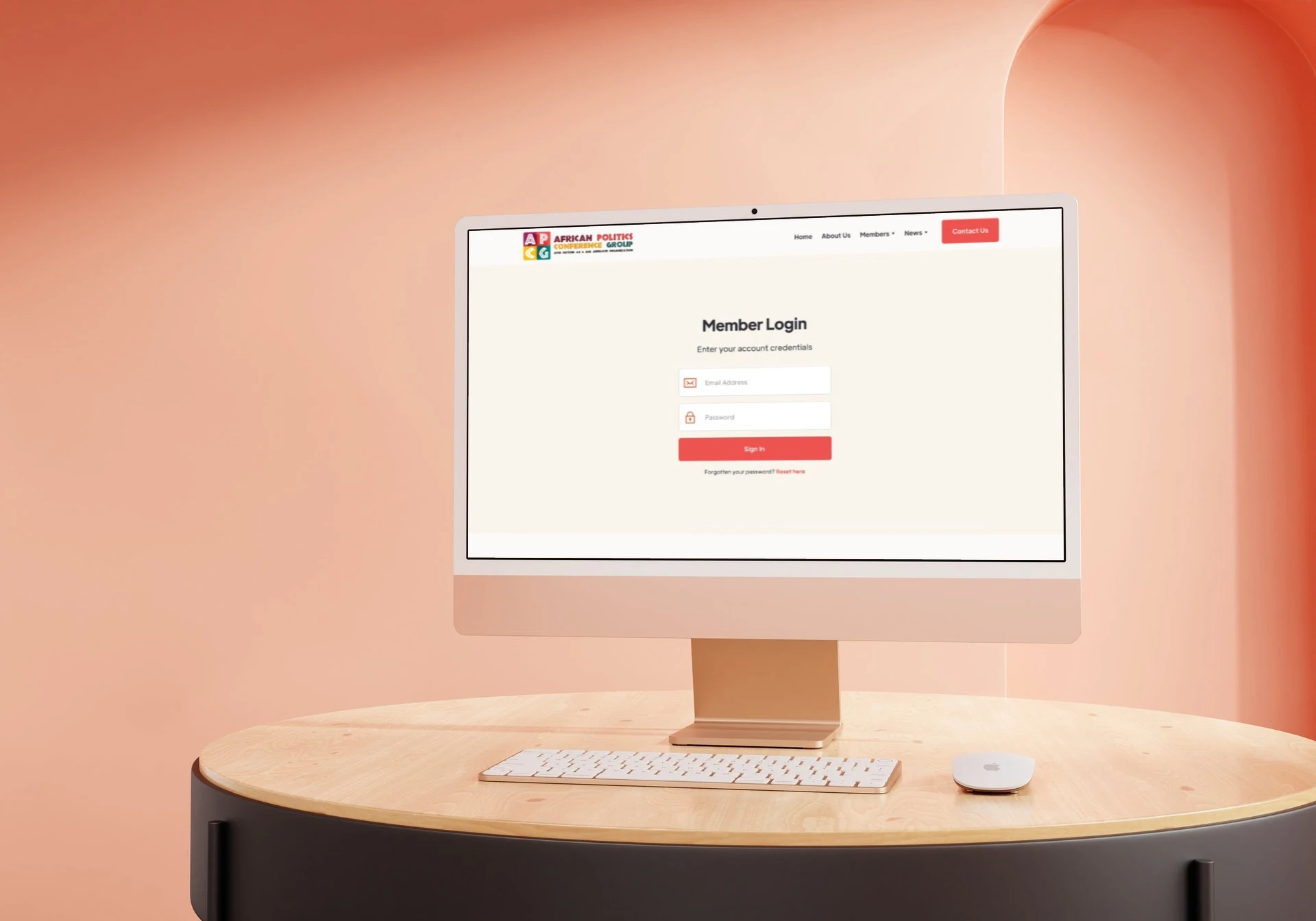 APCG member-login screen from the original 2022 website presentation