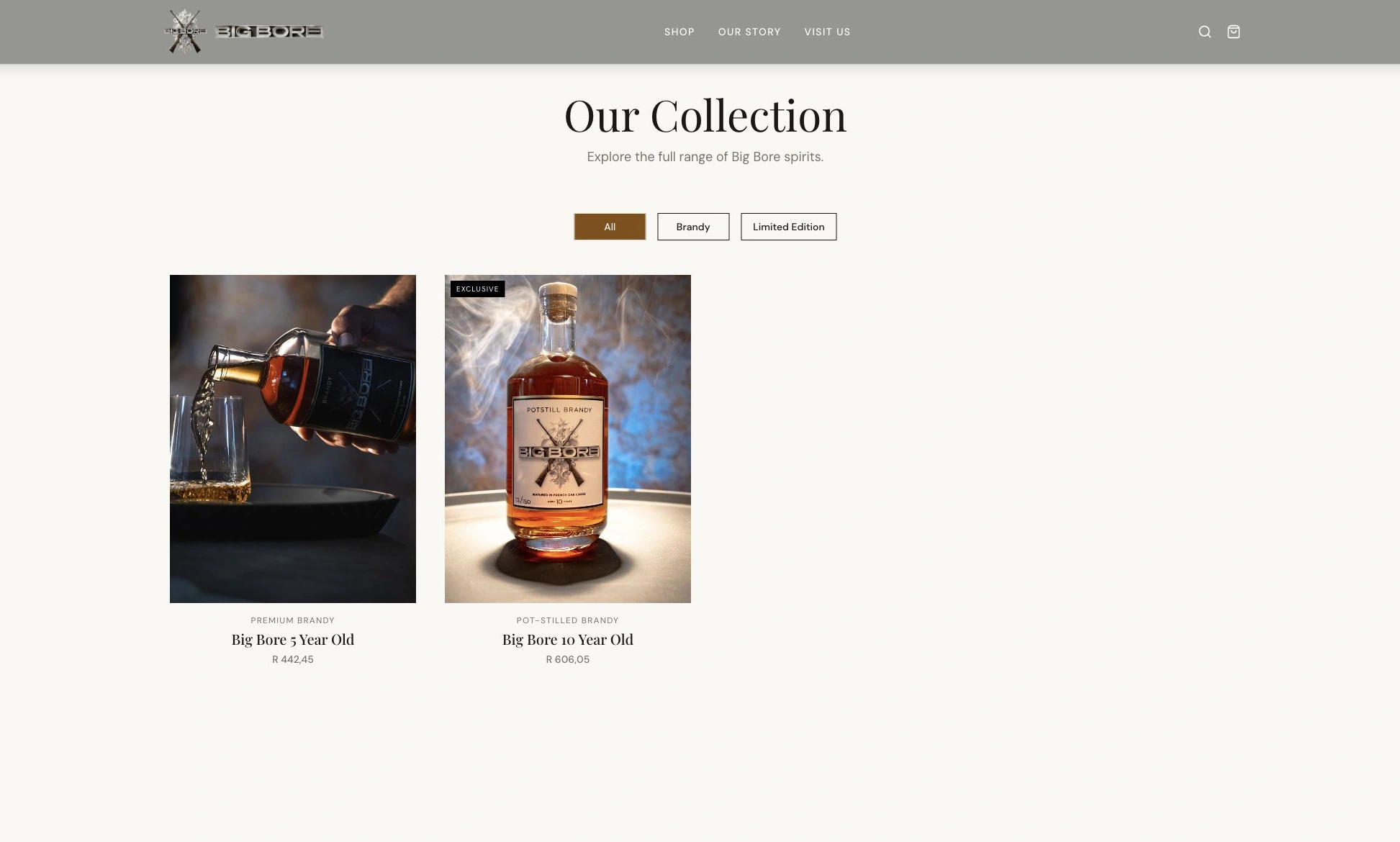 Actual BigBore collection interface