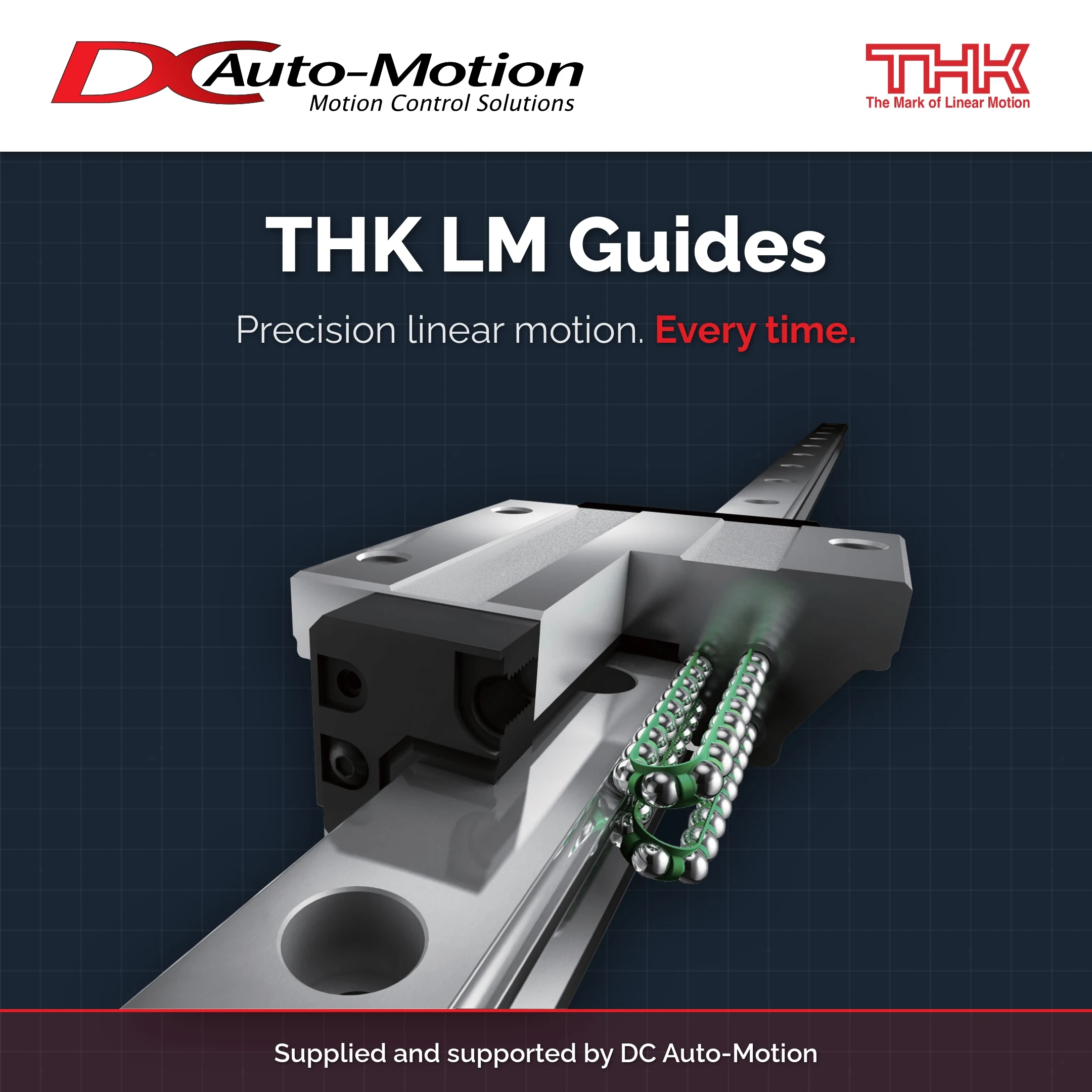 Original DC Auto-Motion THK LM Guides LinkedIn artwork from February 2026