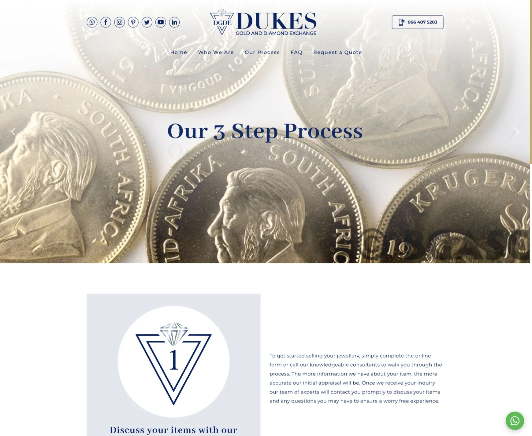 Dukes GDE website explaining the first step of its gold and diamond appraisal process