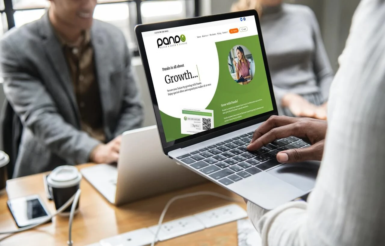 Original 2020 Pando public website presented on a laptop
