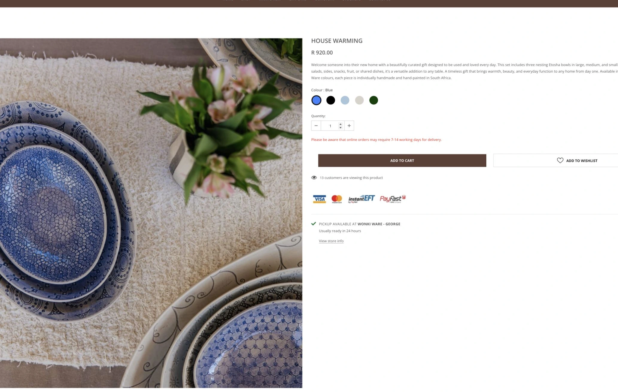 Actual Wonki Ware product presentation interface